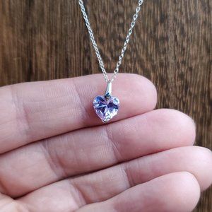 18 Inch Sterling Silver Small Light Purple Cubic Zirconia Heart Necklace